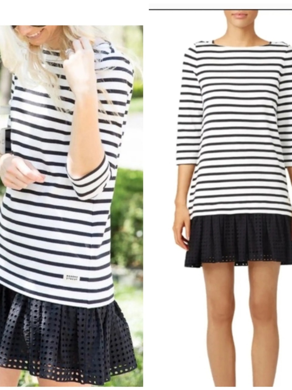 kate spade Black & White Striped Eyelet-Hem Mini Dress